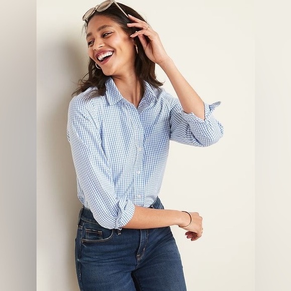 Old Navy Tops - Old Navy Relaxed Printed Classic Shirt for Women Size XS Blue White Plaid